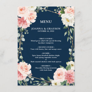 Menu Blush rose Floral or Marine Mariage géométrique