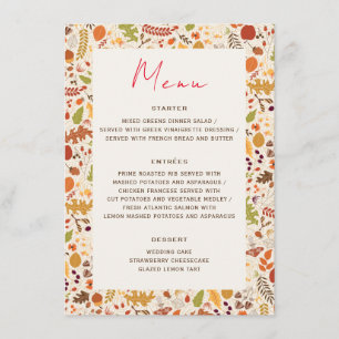 Menu Bohème séché Rustique Floral Automne Falls Mariage