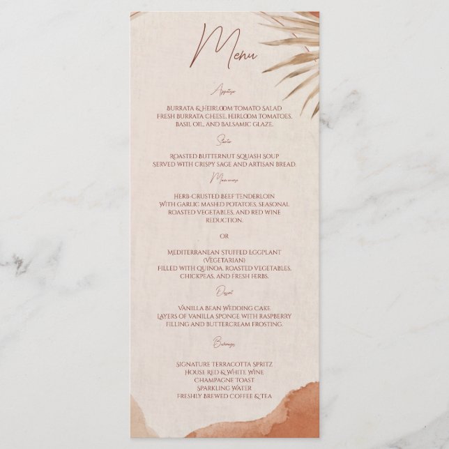 Menu bohème terracotta mariage (Devant)