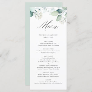 Menu Boho Aquarelle Eucalyptus Feuille Mariage vert