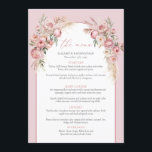 Menu boho arch pampas fleurs rose vif moderne<br><div class="desc">Bonjour ! Vous planifiez un mariage rêveur ? Imaginez ceci : une élégante arche de boho ornée de fleurs roses rousses entourée de la douce beauté de l'herbe de pampas, ce qui donne la scène parfaite pour votre journée spéciale. Pour compléter ce cadre pittoresque, une carte remplie de délices vous...</div>