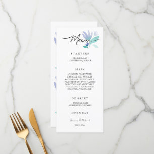 Menu Boho Artistic Blue Floral Garden Aquarelle