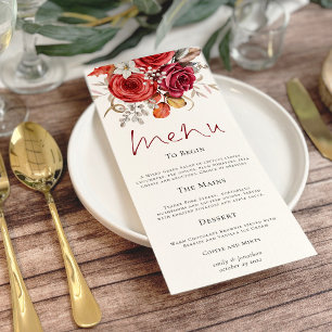 Menu Boho Automne Rouge Orange Floral Mariage