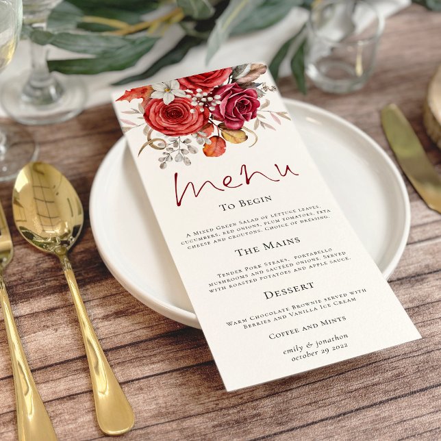 Menu Boho Automne Rouge Orange Floral Mariage (Créateur téléchargé)