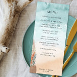 Menu Boho Beach Destination Mariage Océan Shoreline<br><div class="desc">Boho plage destination mariage menu avec l'aquarelle océan rivage. Ce bel aménagement dispose d'une plage de sable, d'une corbeille bohème de pampas et de fleurs tropicales. Le modèle est prêt pour vous à personnaliser et ajouter les produits alimentaires. Design magnifique pour un mariage de destination tropicale, mariage de mer vintage,...</div>