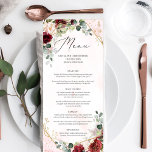 Menu Boho bleu bordeaux mariage géométrique fleuri<br><div class="desc">Boho blush burgundy fleuri or géométrique menu mariage,  Contactez-moi pour les articles correspondants ou pour la personnalisation,  Roses blush ©</div>
