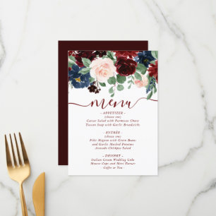 Menu Boho Bloom Elégant Marsala rouge et rose pâle