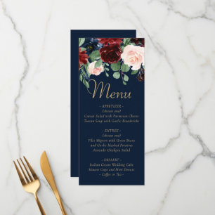 Menu Boho Blooms Dark Navy Blue et Burgundy Garland