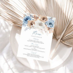 Menu Boho Blue Dusty Blue Bohemian Floral Mariage