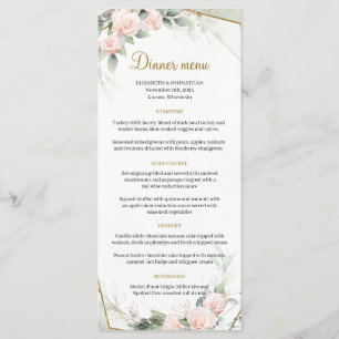 Menu Boho Blush rose Floral Greenery Gold Frame Mariage