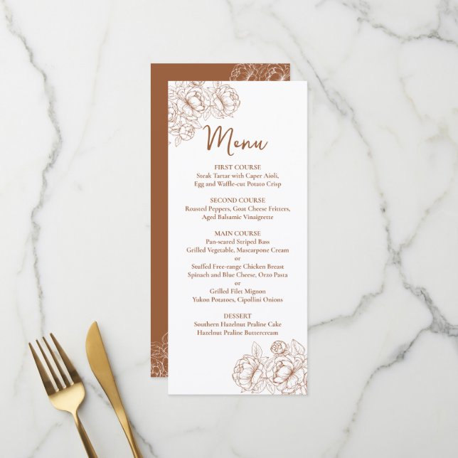 Menu Boho Boho Mariage floral à deux côtés Boisson + (Devant/Arrière en situation)