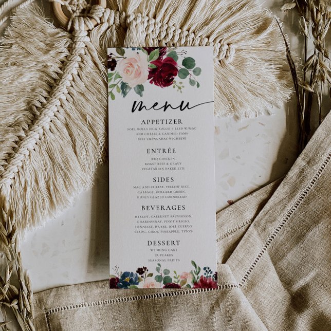Menu Boho Burgundy Blush (Créateur téléchargé)