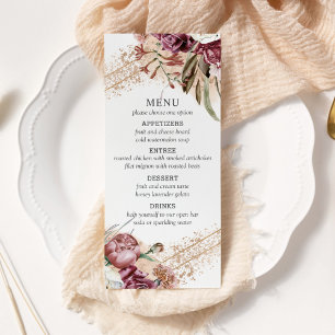 Menu Boho Burgundy, Blush & Rose Gold Elegant