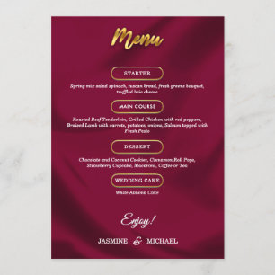 Menu Boho Burgundy et Gold Elegant Script Mariage