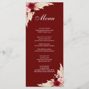 Menu Boho Burgundy Roses et Pampas Grass