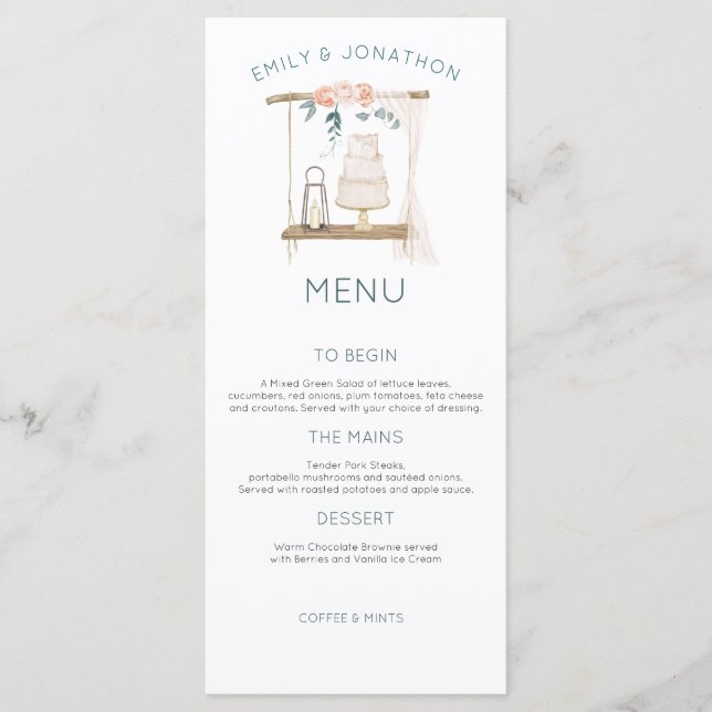 Menu Boho Cake Candle Florals Eucalyptus Mariage (Devant)