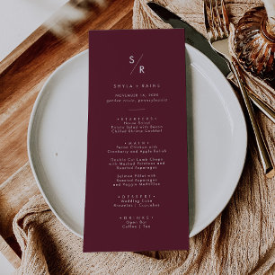 Menu Boho Chic Bourgogne Rouge Monogramme Mariage