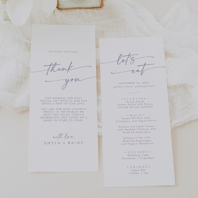 Menu Boho Chic Dusty Purple Merci et Mariage (Créateur téléchargé)
