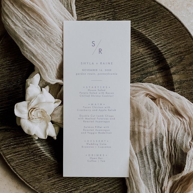 Menu Boho Chic Dusty violet Mariage Monogramme (Créateur téléchargé)