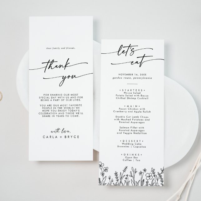 Menu Boho Chic Fleur Sauvage Merci et Mariage (Créateur téléchargé)