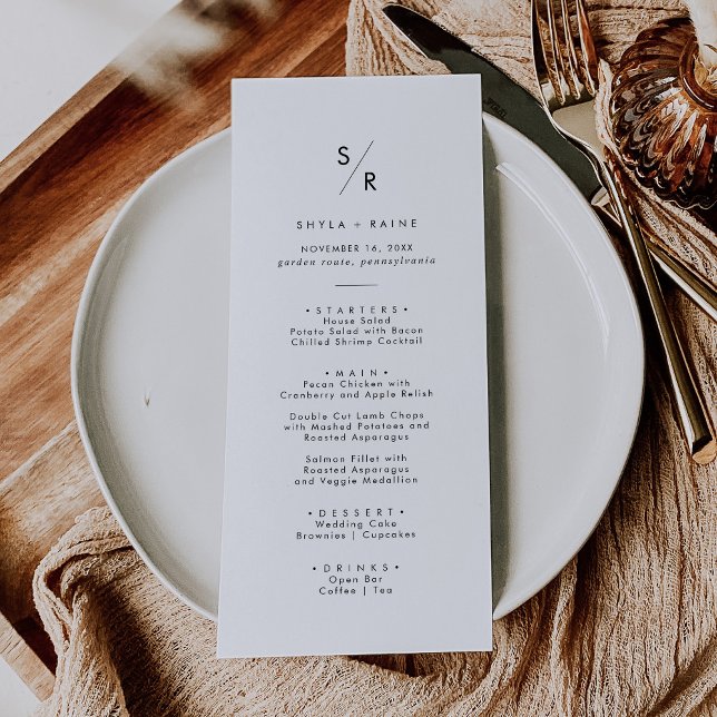 Menu Boho Chic noir et blanc Mariage de monogramme (Créateur téléchargé)