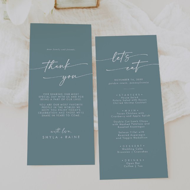 Menu Boho Chic Seafoam Merci Turquoise et Mariage (Créateur téléchargé)