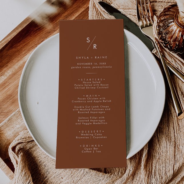 Menu Boho Chic Terracotta Monogram Mariage (Créateur téléchargé)