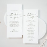 Menu Boho Chic Vert et Blanc Merci et Mariage<br><div class="desc">Ce menu boho chic vert et blanc vous remercie et mariage est parfait pour un mariage minimaliste. Le design bohème moderne et neutre de sauge d'olivier vert et blanc présente une calligraphie rustique simple au style unique mais classique. Personnalisez le dos de votre carte de menu avec une note de...</div>