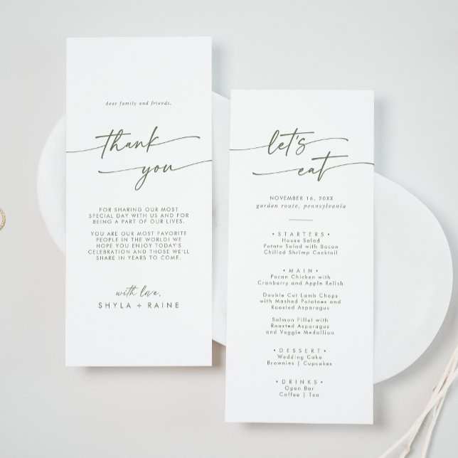 Menu Boho Chic Vert et Blanc Merci et Mariage (Créateur téléchargé)