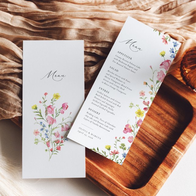 Menu Boho Colorful Fleur sauvage Fairytale Mariage élég (Back/Front)
