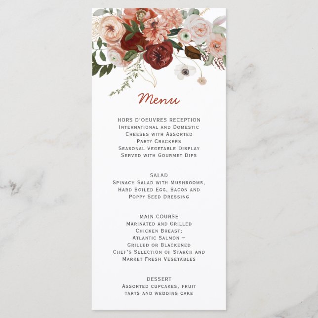 Menu Boho d'automne Mariage floral (Devant)
