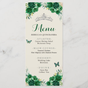 Menu Boho Emerald Green Floral Quinceañera