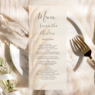 Menu Boho été pampas herbe aquarelle mariage