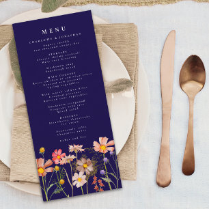 Menu Boho Fall Fleur sauvage Meadow Navy Mariage bleu