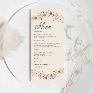 Menu Boho Fleur sauvage Mariage