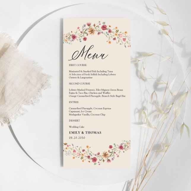 Menu Boho Fleur sauvage Mariage (Créateur téléchargé)