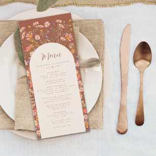 Menu Boho Floral Arch Automne Burning Orange Mariage