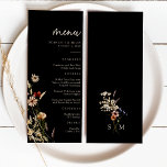 Menu Boho Floral Mariage<br><div class="desc">Ce menu de mariage élégant et élégant présente de magnifiques fleurs sauvages aquarellés peints à la main et disposés comme un joli bouquet parfait pour le printemps,  l'été ou les mariages de automne. Trouvez les objets correspondants dans la collection de Mariages Fleurs sauvages Moody Black Boho.</div>