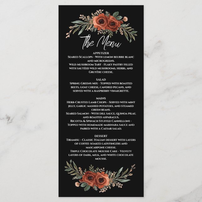 Menu Boho Floral Terracotta Lunatique (Devant)