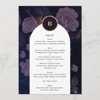 Menu Boho foncé moderne Rose Arc or Mariage or