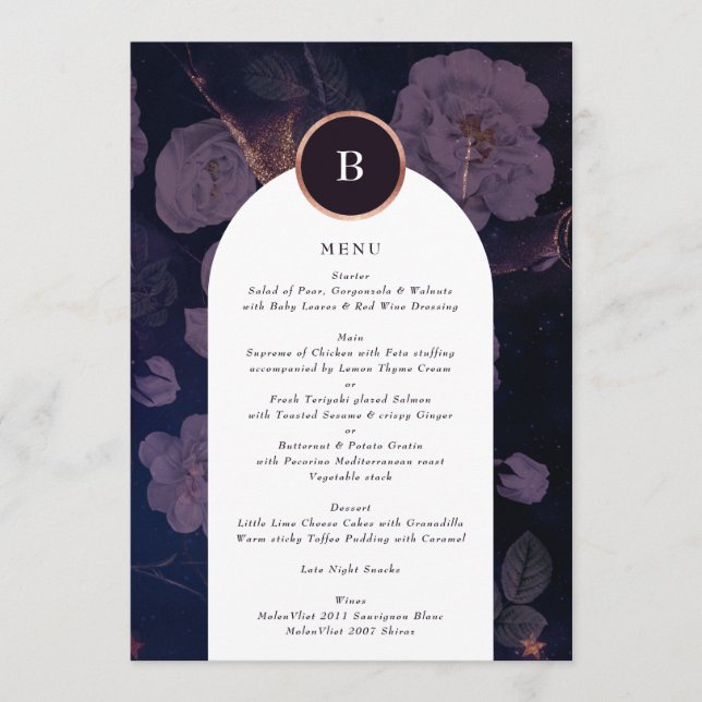 Menu Boho foncé moderne Rose Arc or Mariage or  (Devant)