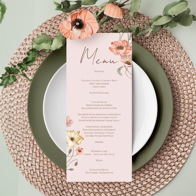 Menu Boho Islandais Aquarelle Islande Poppy Fleurs (Boho Icelandic Watercolor Iceland Poppy Flowers Menu)