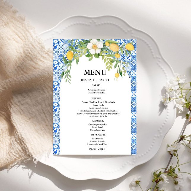 Menu Boho Lemon Bleu Carrelage méditerranéen Mariage it (Créateur téléchargé)