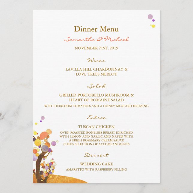 Menu Boho Love Trees do-it-yourself Mariage Réception D (Devant)