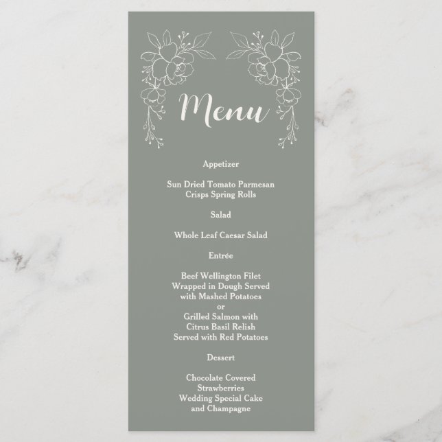 Menu Boho minimal Élégant Sage Vert Simple Mariage (Devant)