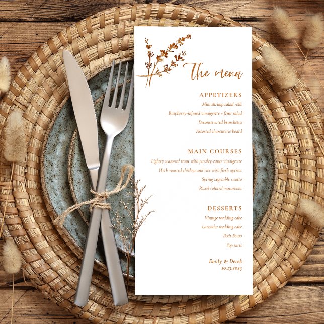 Menu Boho Minimalist Orange Floral Mariage (Créateur téléchargé)