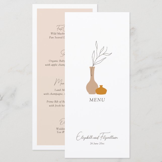 Menu Boho minimaliste Vases Mariage (Devant / Derrière)