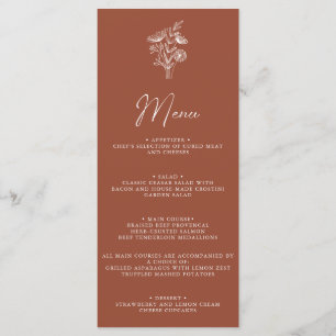 Menu Boho Moderne Floral Terracotta Brûlé Orange Mariag
