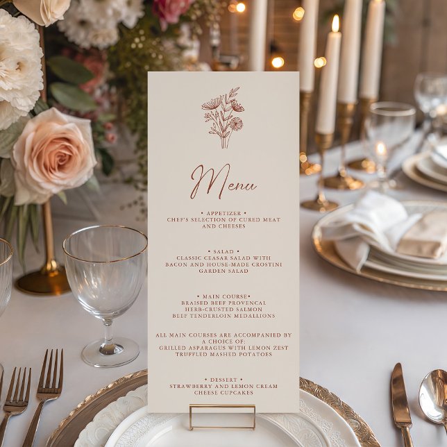 Menu Boho Moderne Floral Terracotta Brûlé Orange Mariag (Créateur téléchargé)