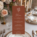 Menu Boho Moderne Floral Terracotta Brûlé Orange Mariag<br><div class="desc">Boho Floral Terracotta Burnt Orange Menu Mariage moderne. Monogramme au fond.</div>